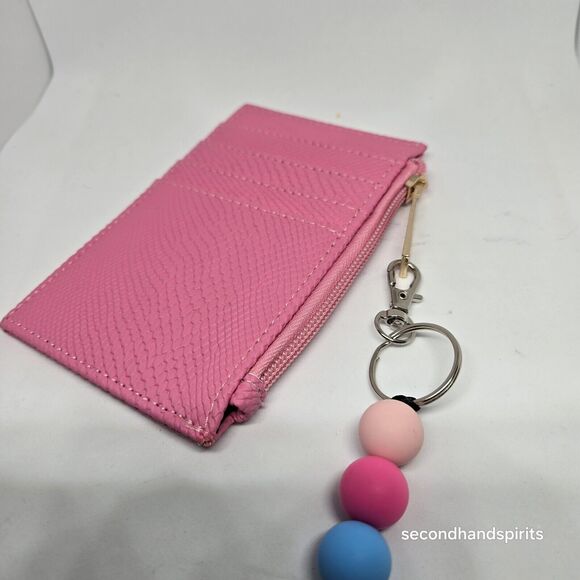 Zip Coin Wallet Zipper Coin Pouch Mini Card Case Pink With Detachable Keychain - Picture 2 of 5